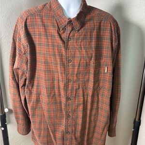 Woolrich Plaid Button Down Shirt Copper Brown Outdoor Cotton Size XL